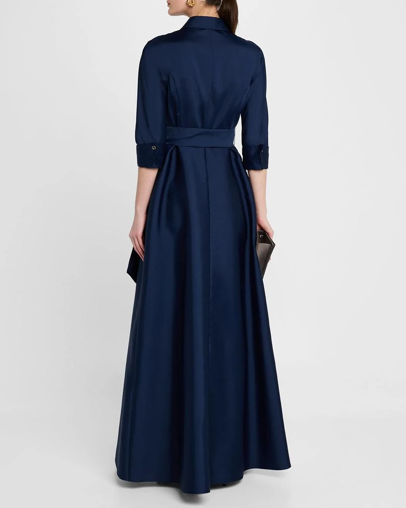 Teri Jon Belted 3/4-Sleeve Mikado Shirt Gown 3