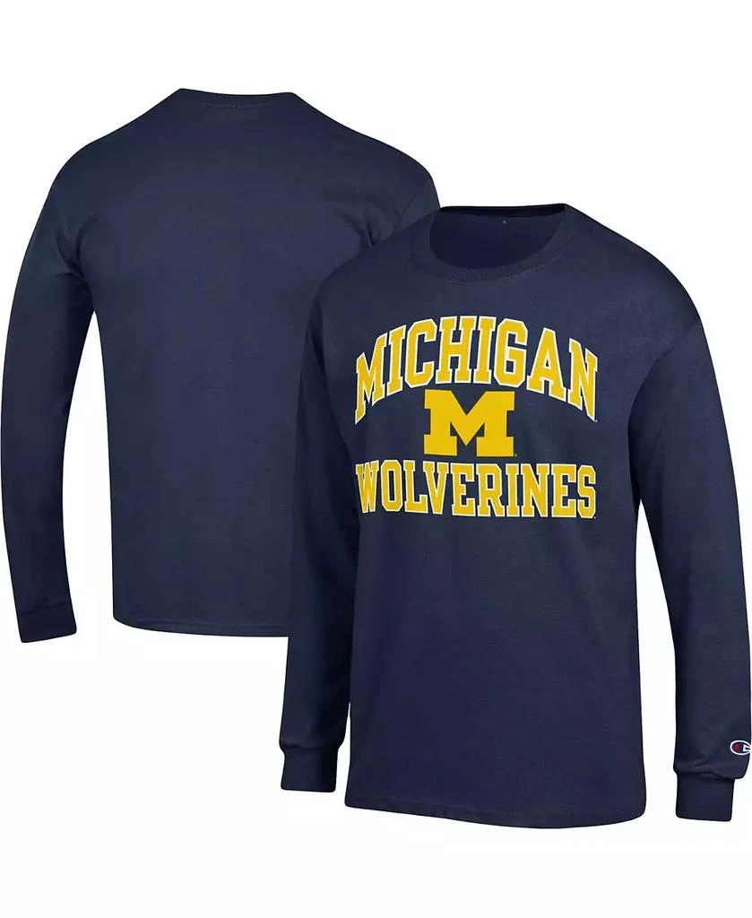 CHAMPION Men's Navy Michigan Wolverines High Motor Long Sleeve T-shirt 1