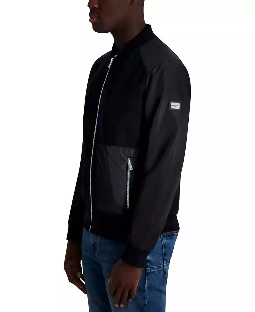 Karl Lagerfeld Paris Men's Relaxed Fit Zip-Front Mixed-Media Bomber Jacket 3