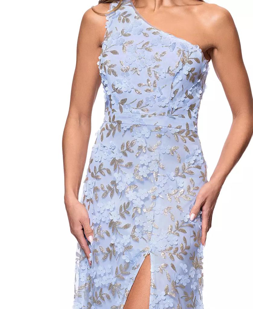 XSCAPE Women's One-Shoulder Embellished Side-Slit Gown
