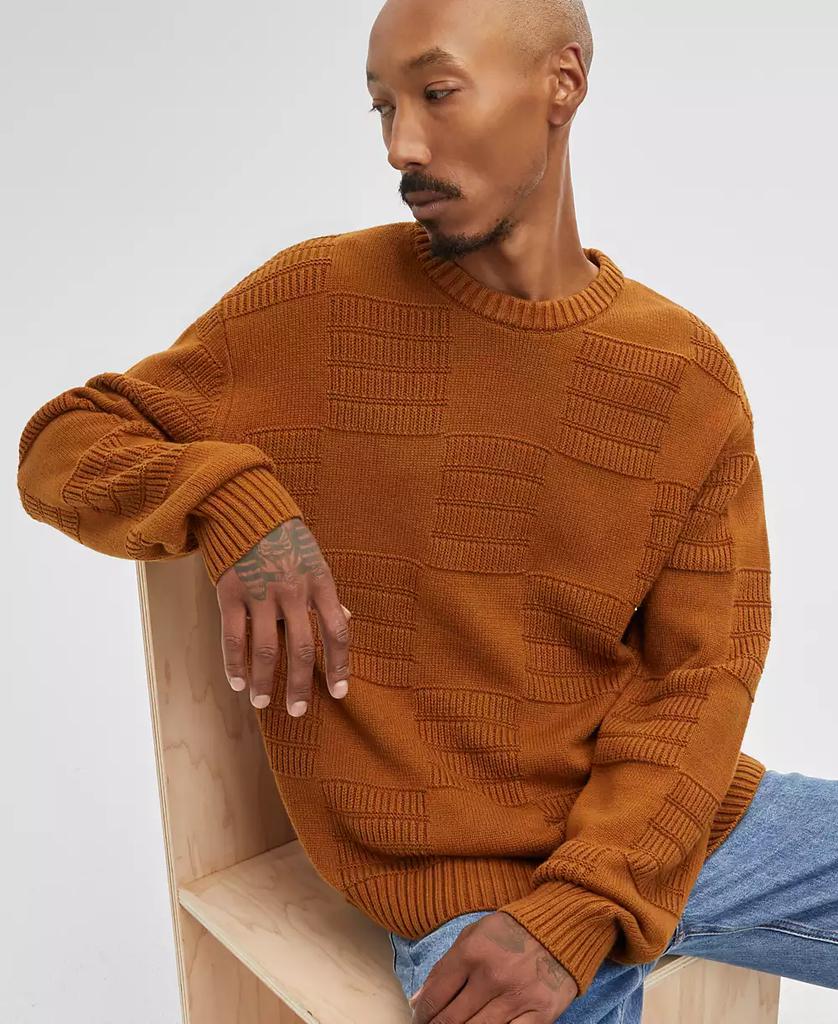 Mode of One Men's Long-Sleeve Relaxed-Fit Textured Check Sweater, Created for Macy's