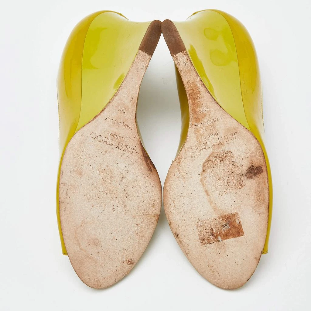 Jimmy Choo Jimmy Choo Yellow Patent Leather Baxen Peep Toe Wedge Pumps 36 6