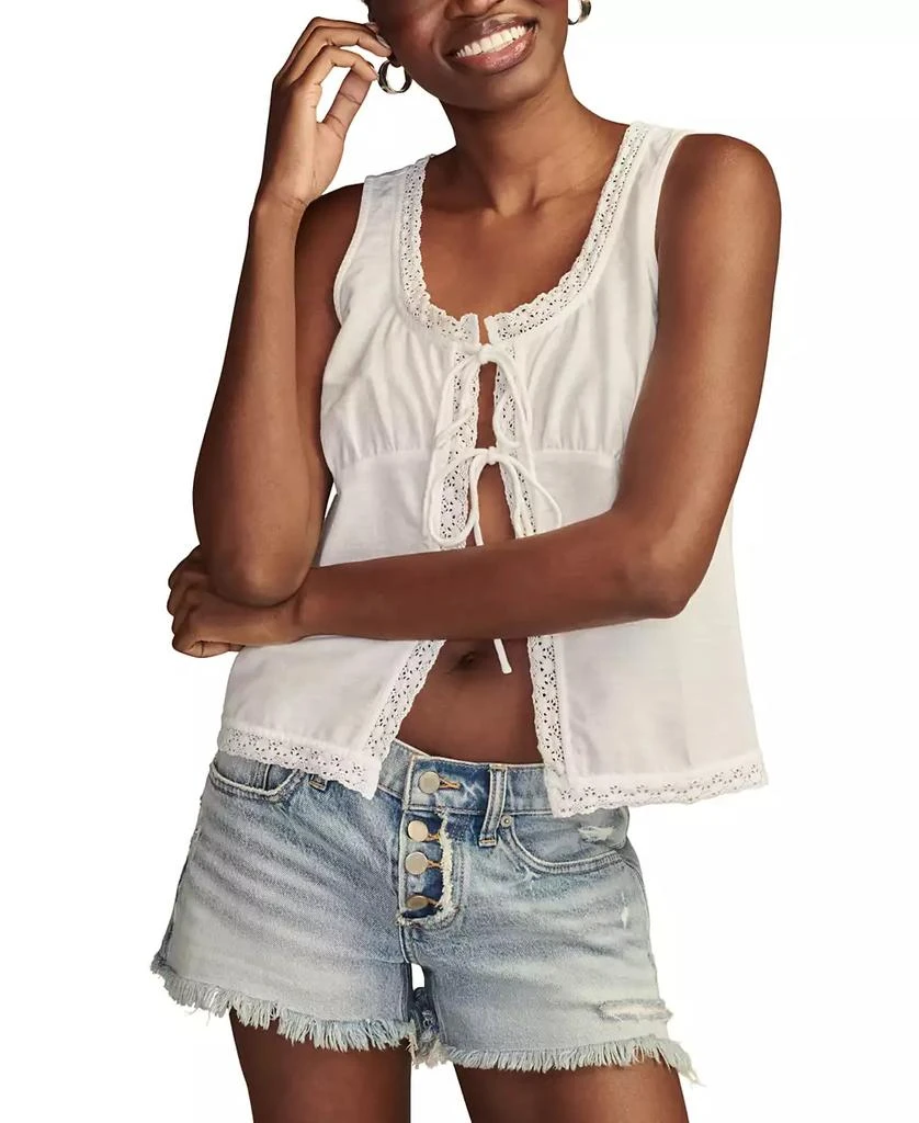 Lucky Brand Women's Flyaway Tie-Front Lace-Trim Tank Top 1