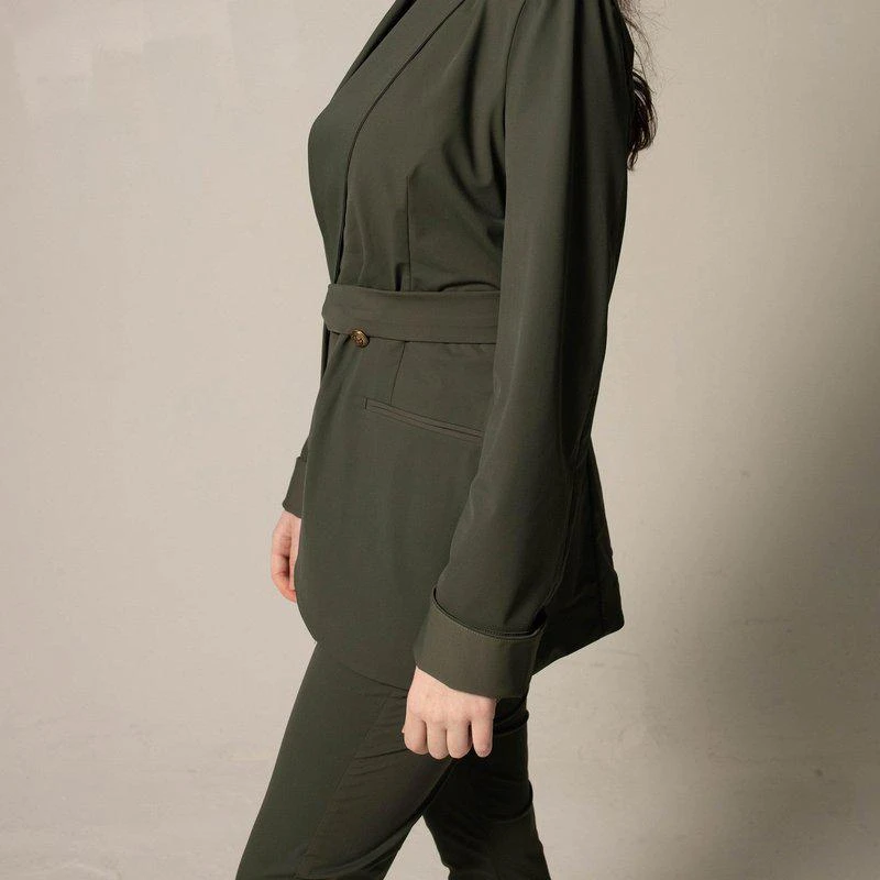 Le Réussi Women's Olive Blazer With Front Buttons 2