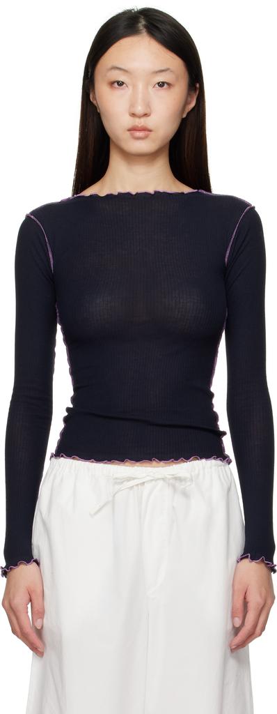 Shop Navy Vein Long Sleeve T-shirt on Sale at BeyondStyle – Get 10