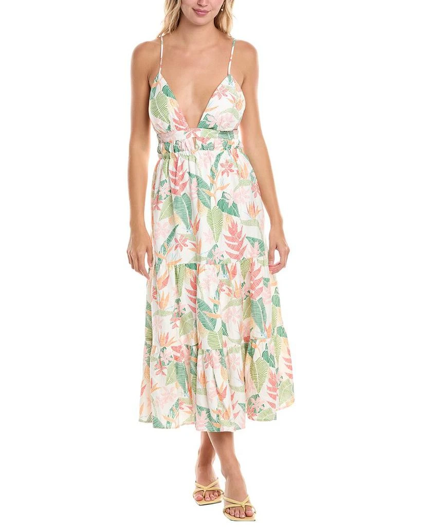 knee length dresses for ladies Linen Blend Round Neck Lining Detail Pocket Dress with Frayed Hem  Two  Sides of Nature Too