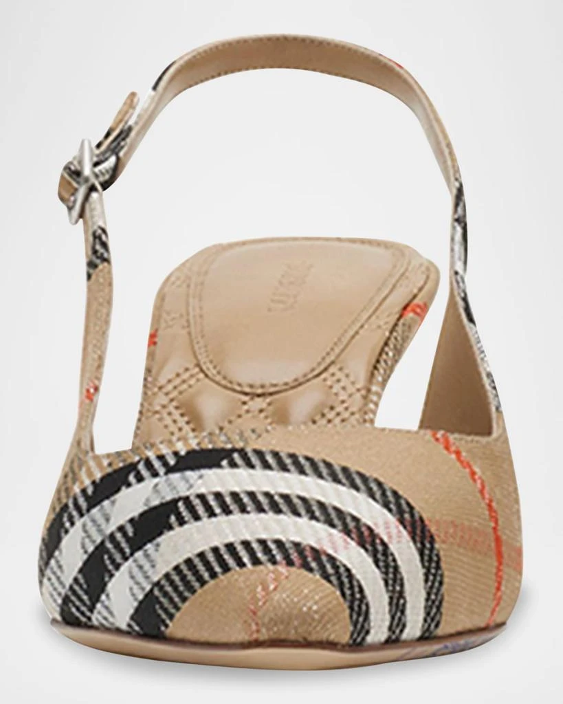 Burberry Birdie Metallic Check Slingback Kitten-Heel Pumps 4