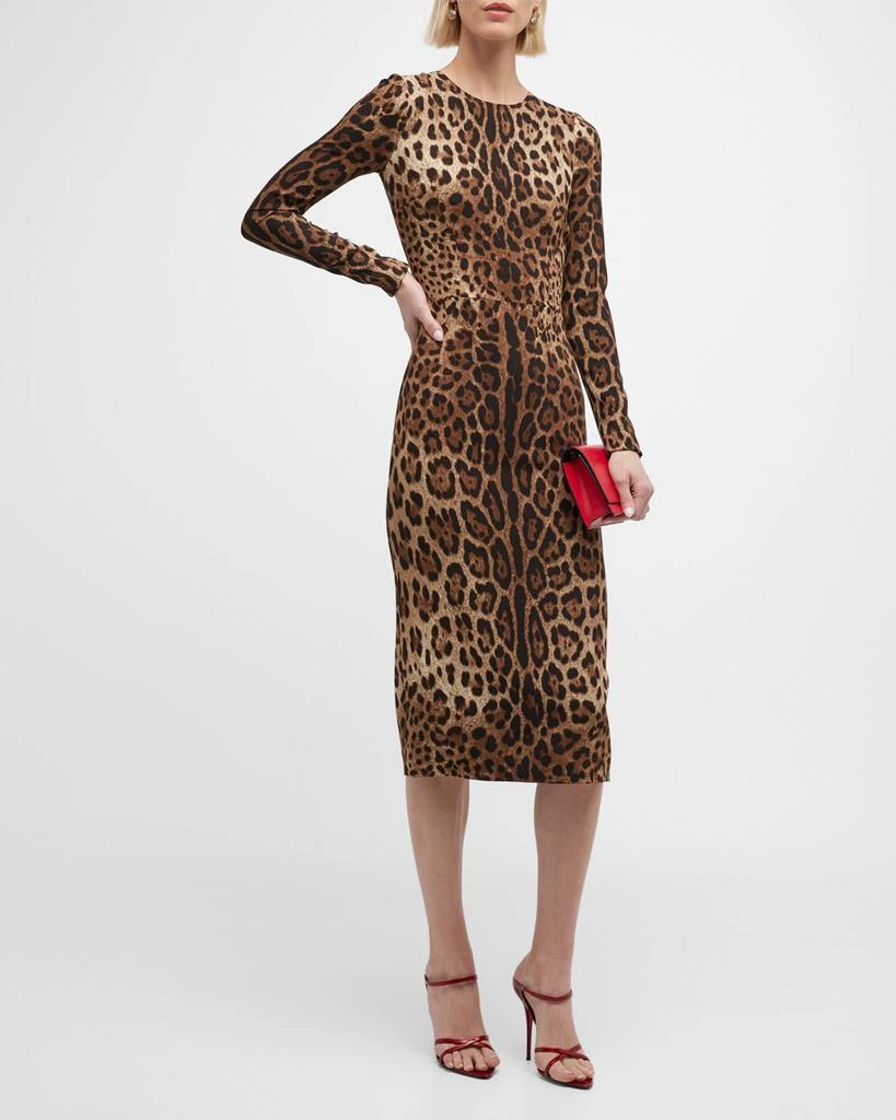 Dolce & Gabbana Leopard-Print Long-Sleeve Midi Dress 3