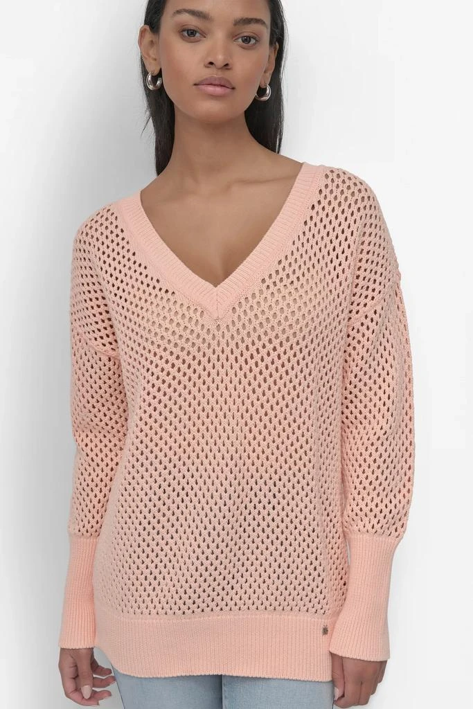 DKNY 3/4 WIDE SLEEVE CREW NECKOPEN POINTELLE STITCH 5