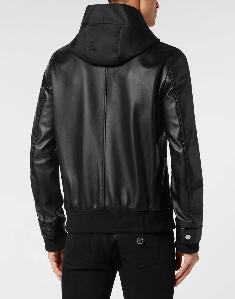 Philipp Plein Leather Hooded Bomber with Satin Inserts 4