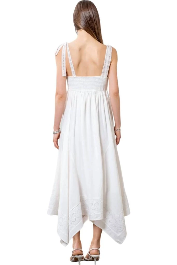 Moon River Shoulder Tie Midi Dress In White 2