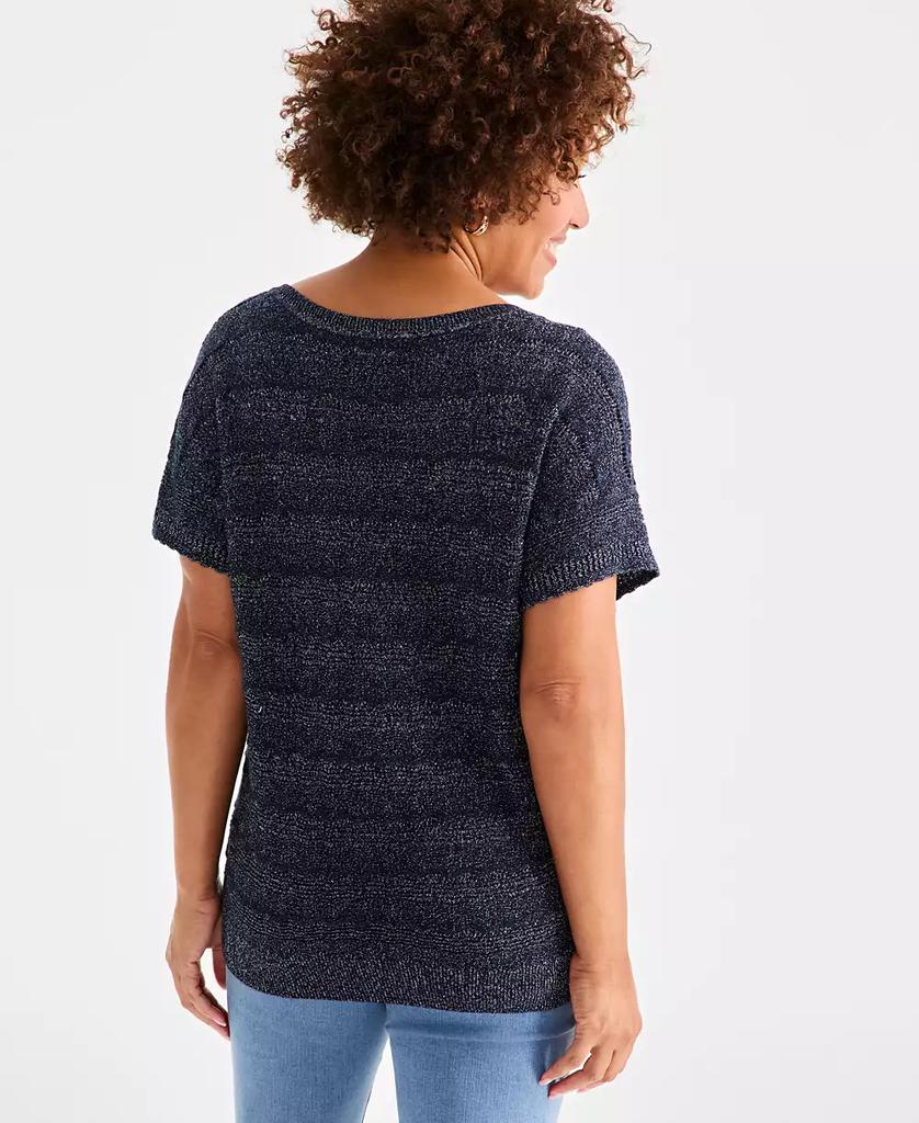 Style & Co Women's Lurex Shine Pointelle Dolman-Sleeve