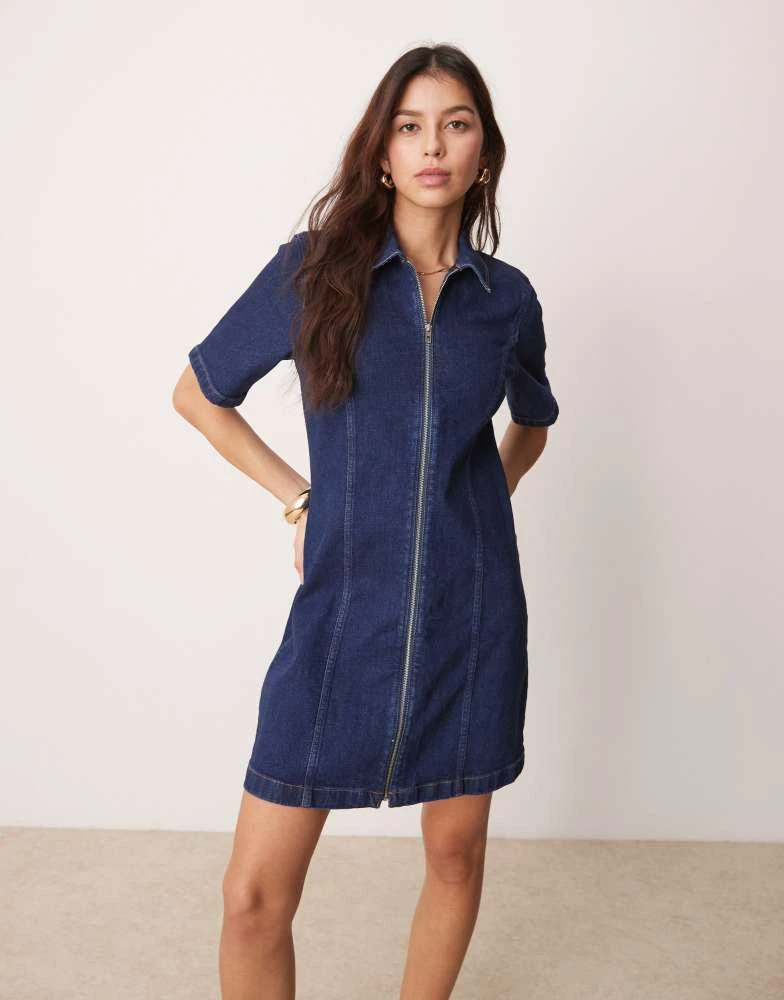 Abercrombie & Fitch Abercrombie & Fitch denim zip detail mini aline skater dress in blue wash 1