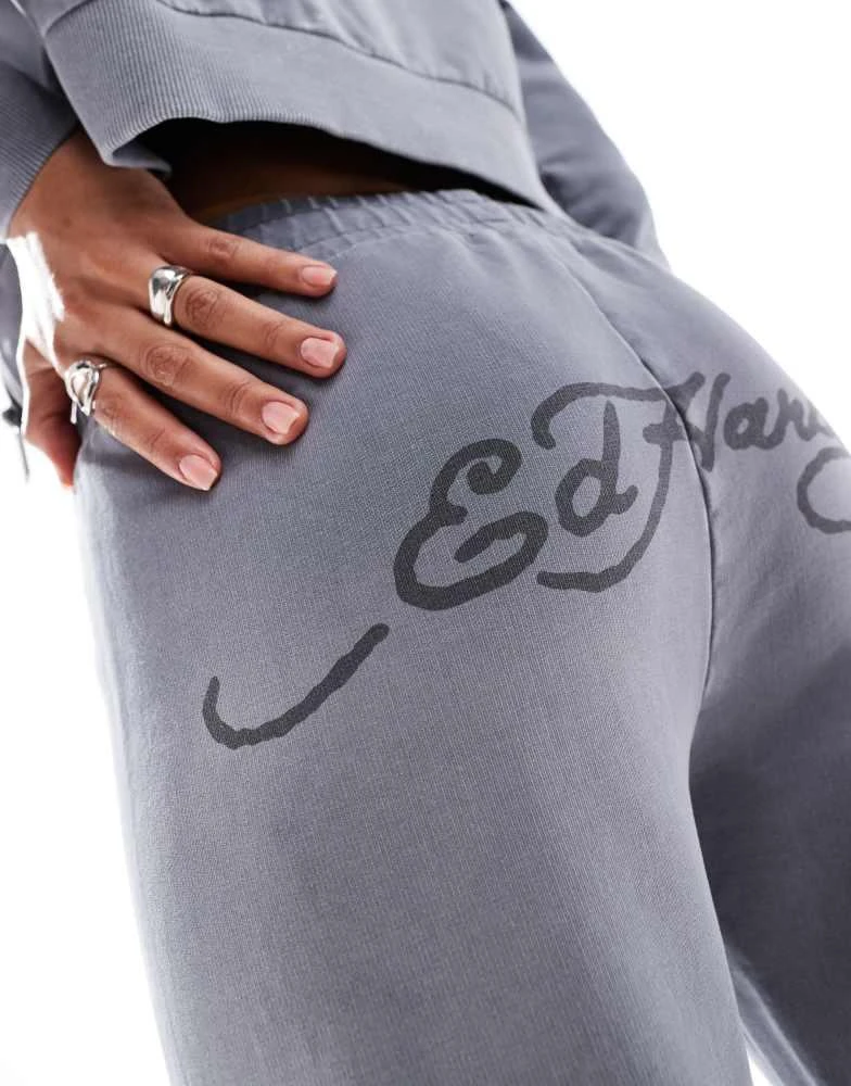 Ed Hardy Ed Hardy overdye flare jogger in black with logo co-ord 4