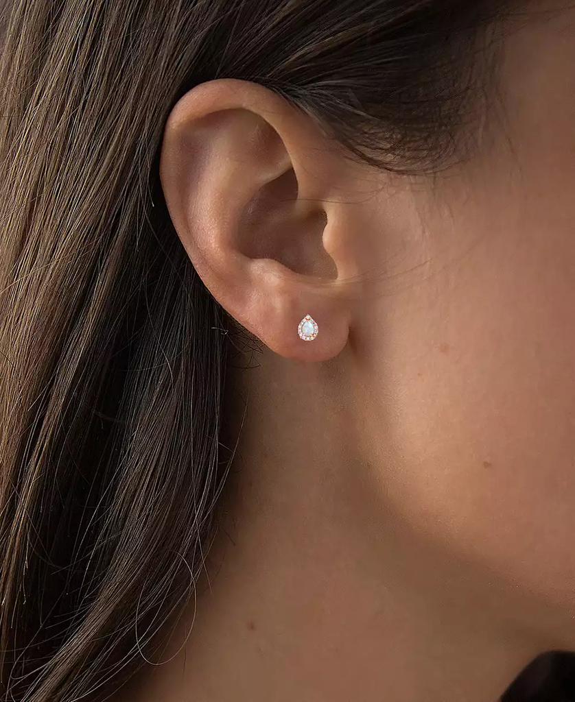 Macy's Lab-Grown Opal (1/10 ct. t.w.) & Lab-Grown White Sapphire (1/6 ct. t.w.) Pear Halo Stud Earrings