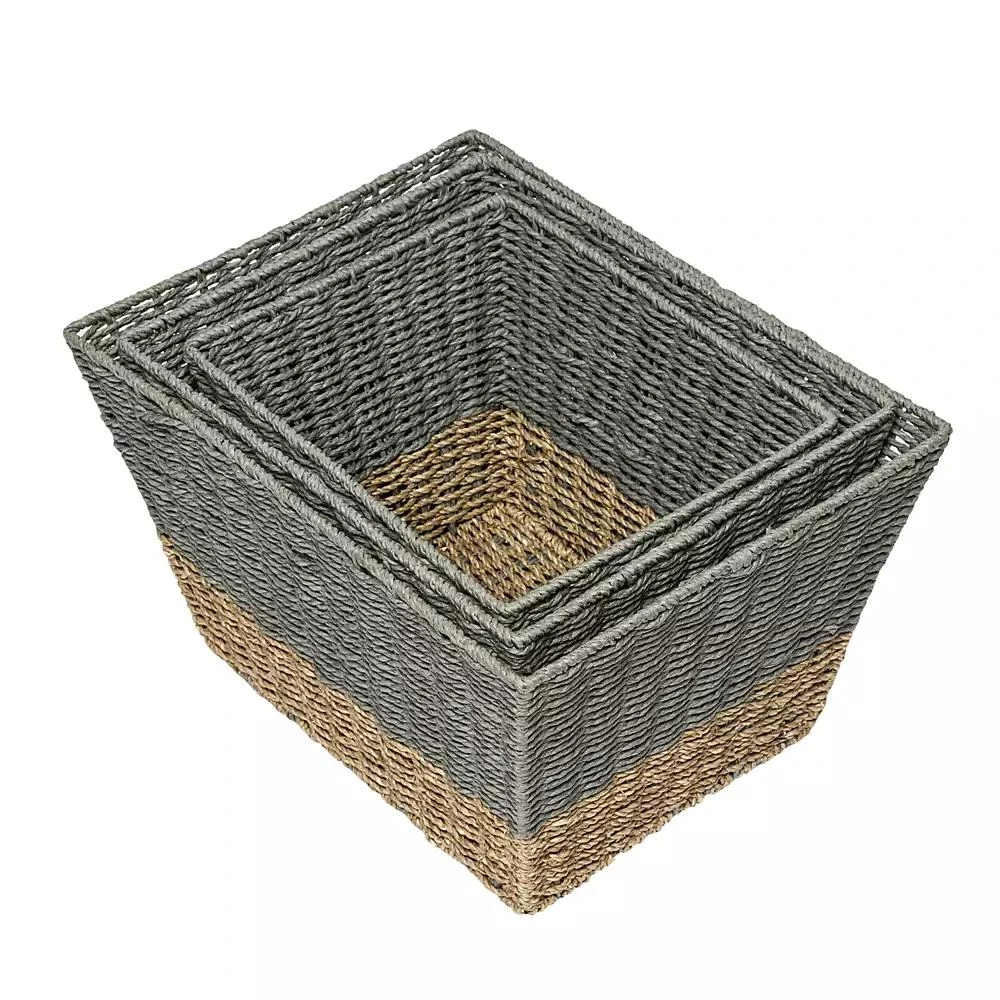 Honey Can Do Set of 3 Square Nesting Seagrass Baskets 6