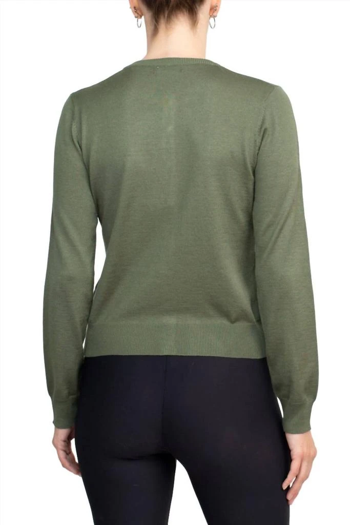 Esperanza Button Down Long Sleeve Solid Knit Cardigan In Green 2