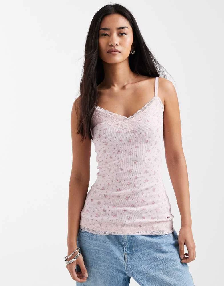 HOLLISTER Hollister y2k slim lace trim cami in pink floral