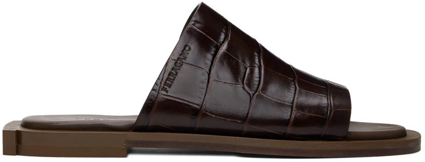 Salvatore Ferragamo Brown Embossed Mules 1