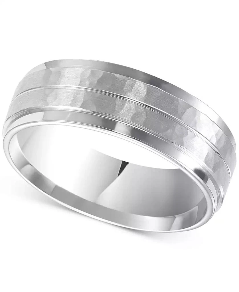 Triton Men's Hammered and Brush Finish Wedding Band in 14k White Gold