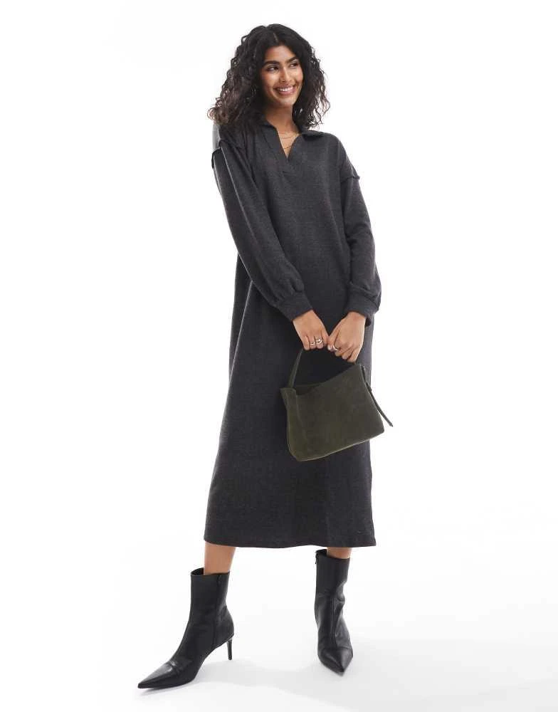 Vero Moda supersoft polo neck ankle dress in Black melange