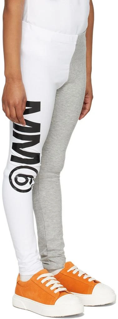 MAISON MARGIELA Kids White & Gray Contrast Logo Leggings 3