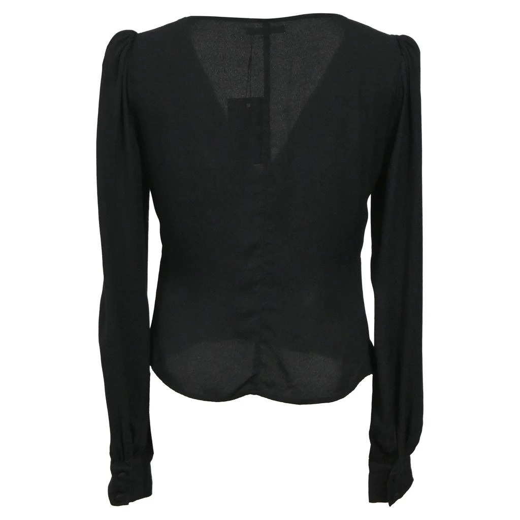 Reformation Nell Plunge Neckline Long Sleeve Blouse in Black Viscose 3