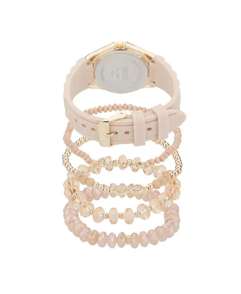 American Exchange Women's Beige Silicone Strap Analog Watch 35mm with Stackable Bracelets Gift Set 3