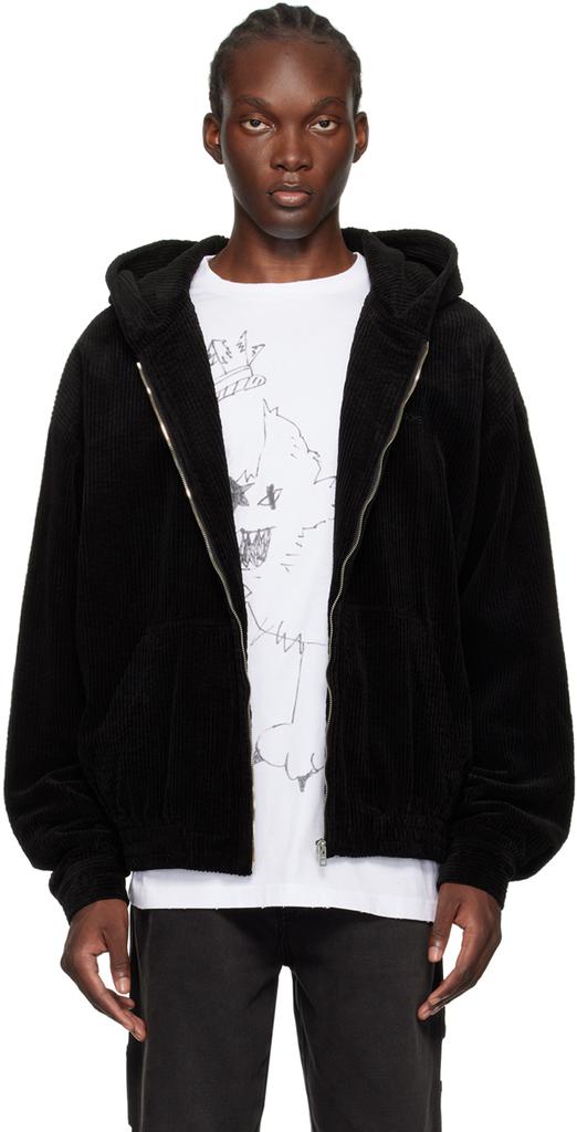 Black Vintage Wash Corduroy Hoodie Zip-Up Jacket – On Sale