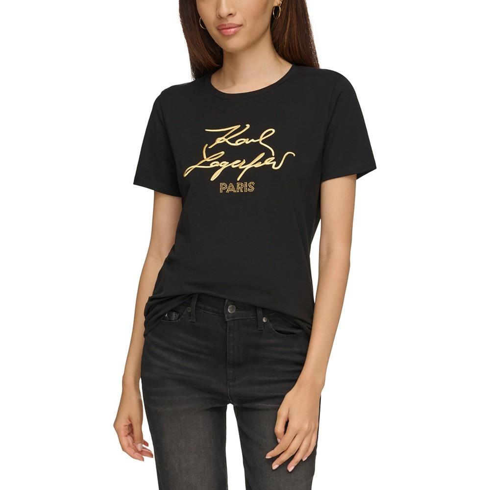 KARL LAGERFELD PARIS Women's Metallic Logo Print T-Shirt