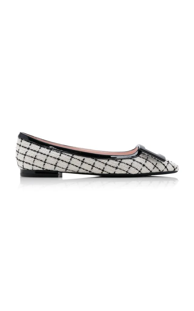 Roger Vivier Roger Vivier Gommettine Patent Leather-Trimmed Tweed Flats - Moda Operandi