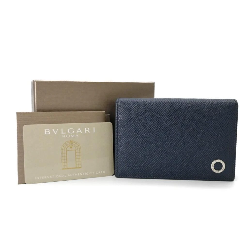 BVLGARI blue Navy Leather Business Card Case (Pre-Owned)