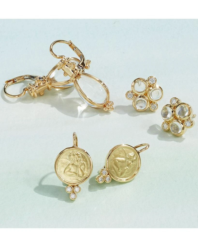 Temple St. Clair Classic Trio Earrings with Royal Blue Moonstone and Diamonds in 18K Yellow Gold 4