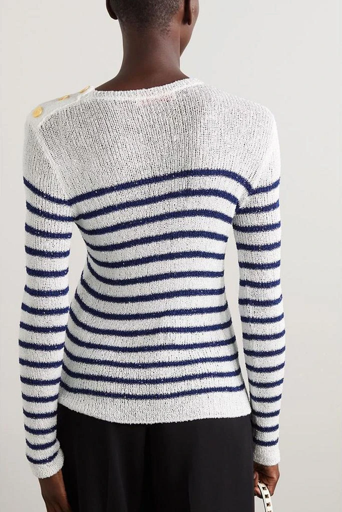 Valentino Embellished striped open-knit sweater 3