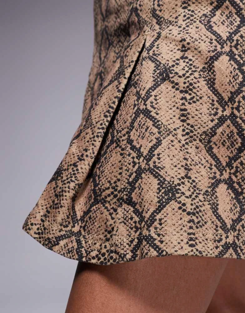 ASOS ASOS DESIGN denim pleated skirt in snake print 4