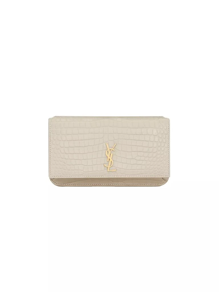Yves Saint Laurent Cassandre Phone Holder with Strap in Shiny Crocodile-Embossed Leather 3