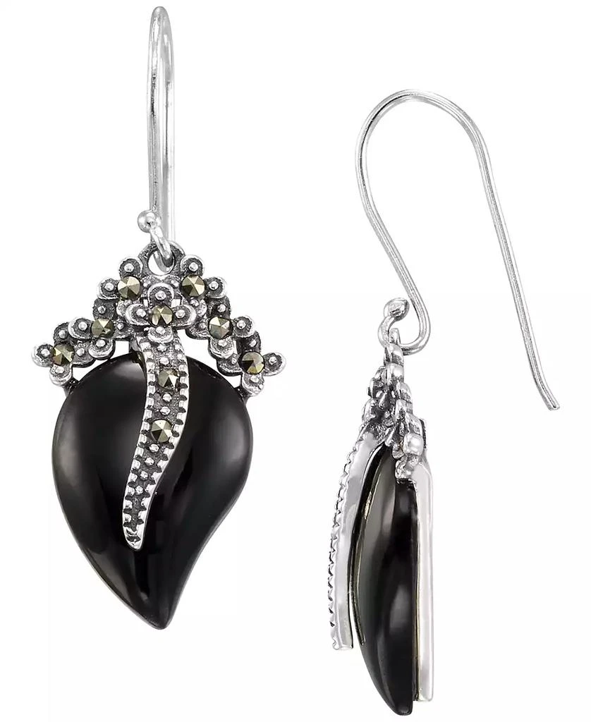 Macy
s Marcasite (0.16 ct. t.w.) and Onyx (4 ct. t.w.) Dangle Earrings in Sterling Silver