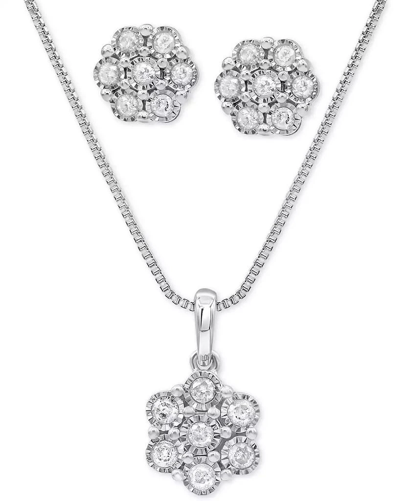 Macy's 2-Pc. Set Diamond Cluster Pendant Necklace & Matching Stud Earrings (1/2 ct. t.w.) in Sterling Silver 1