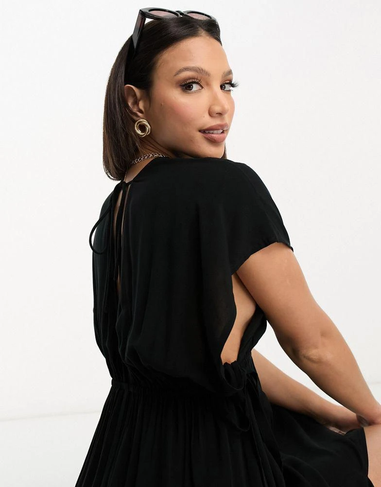 ASOS ASOS DESIGN Tall flutter sleeve maxi beach dress with channelled tie waist in black 3