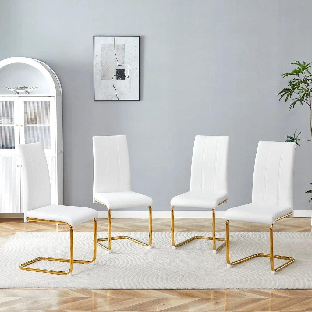 Streamdale Furniture Streamdale 4-Pack White PU Upholstered Dining Chairs with Gold Legs 2