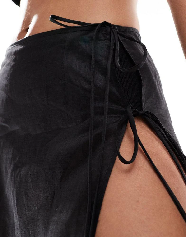 Mango Mango Selection sheer lightweight tie side co-ord skirt in black 3