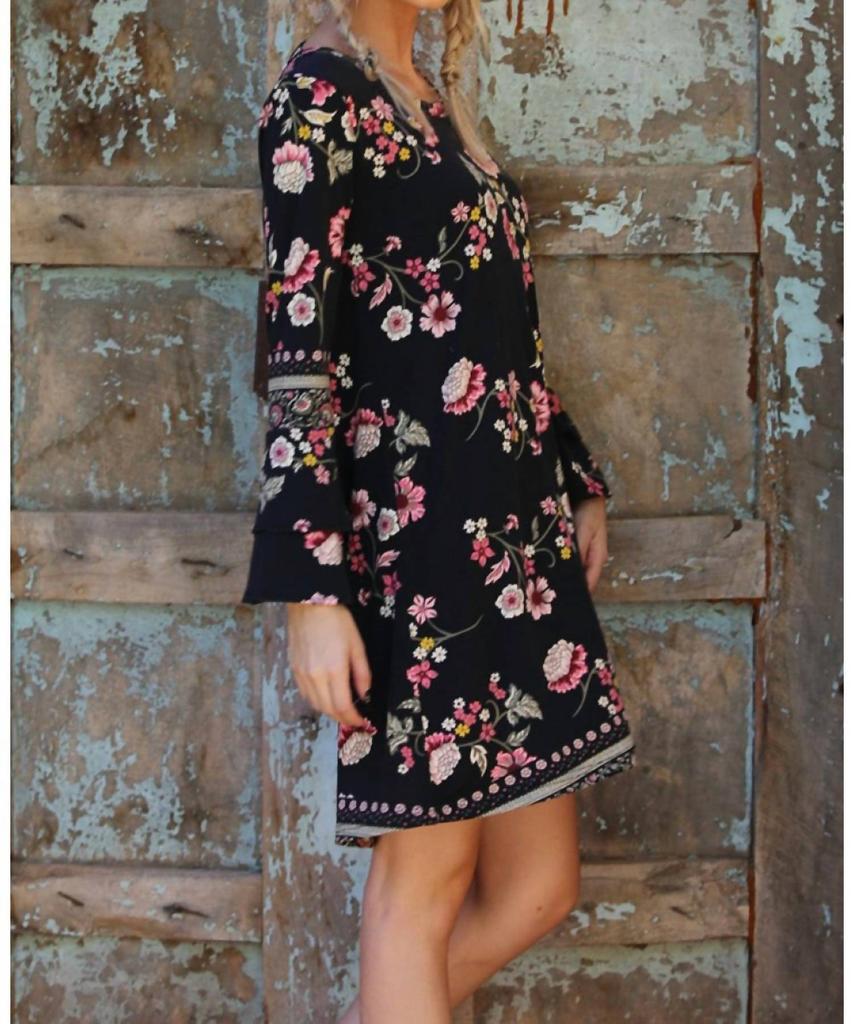 Angie Angie - Floral Double Ruffle Sleeve Open Back Dress