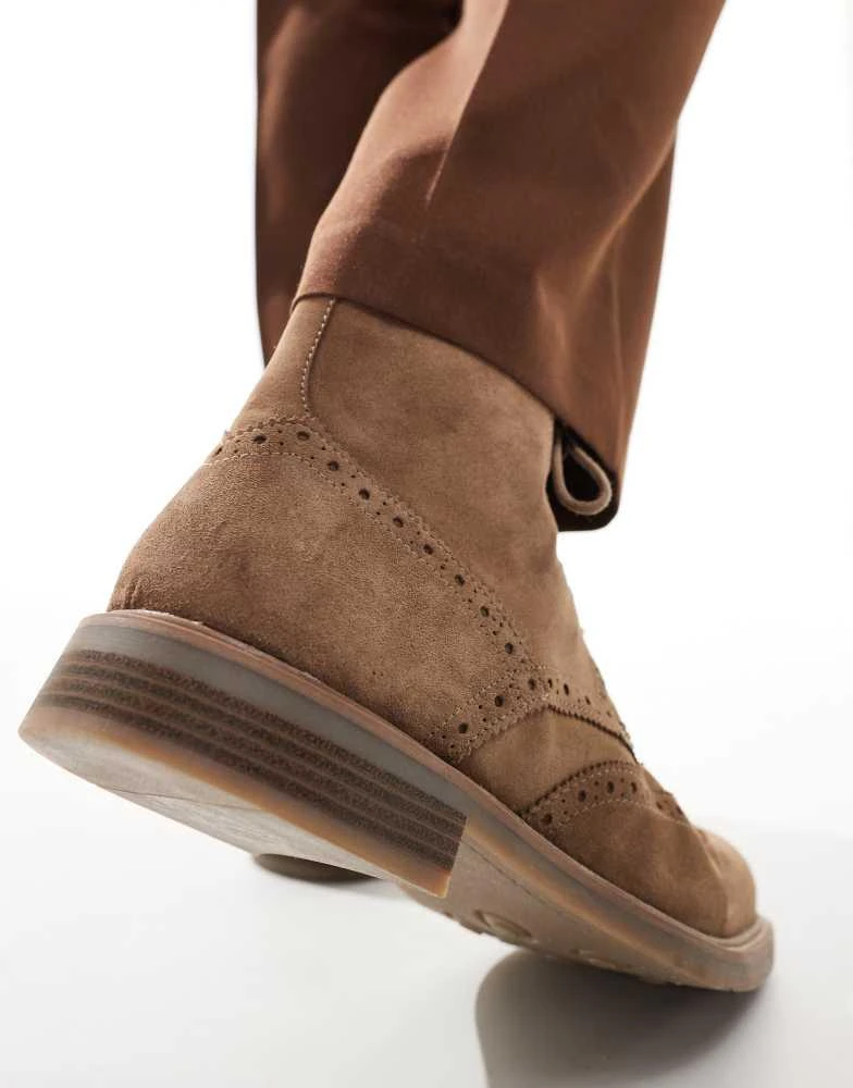 ASOS ASOS DESIGN lace up brogue boots in stone suede 4