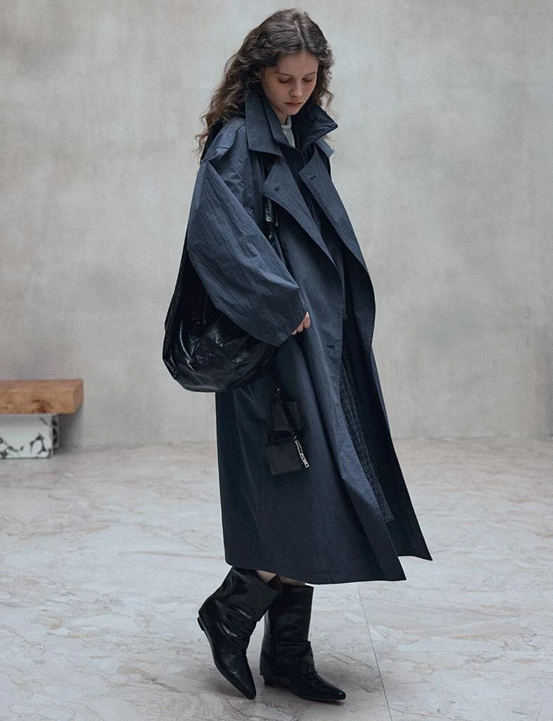 Pixie Market Navy Funnel Neck Zip Trench Coat-PREORDER 5