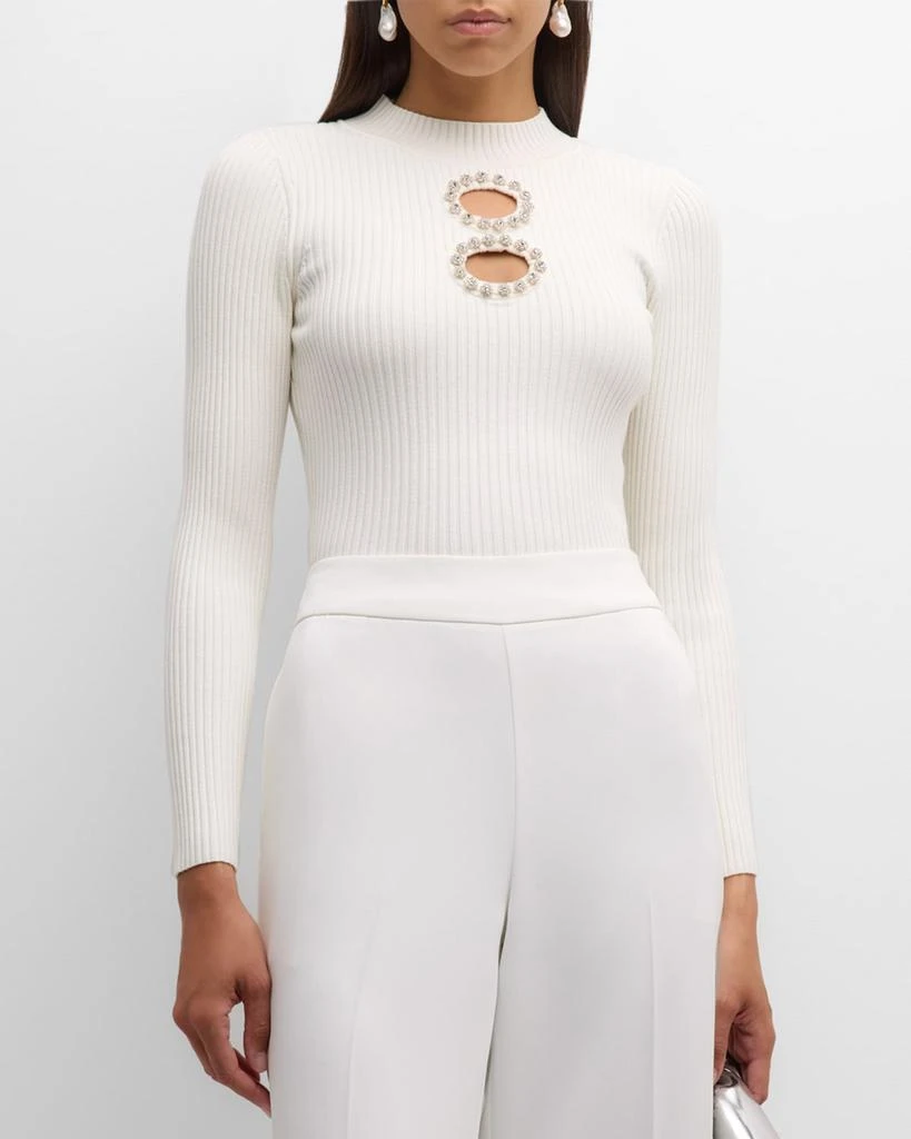 Milly Crystal-Embellished Cutout Knit Top 4