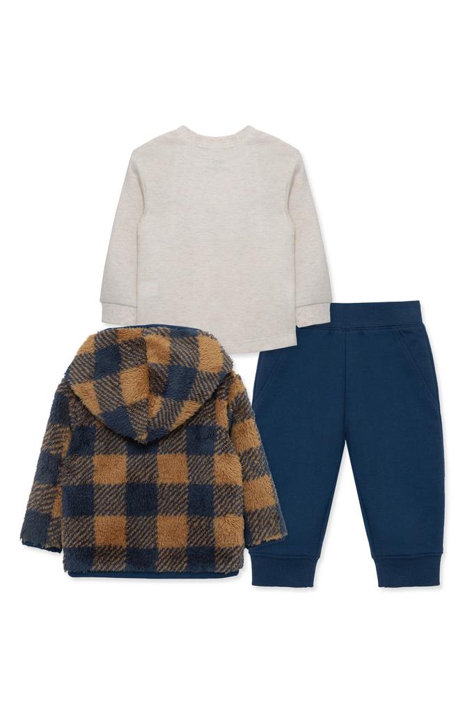 Little Me Plaid Fleece Jacket, Waffle Knit T-Shirt & Pants Set