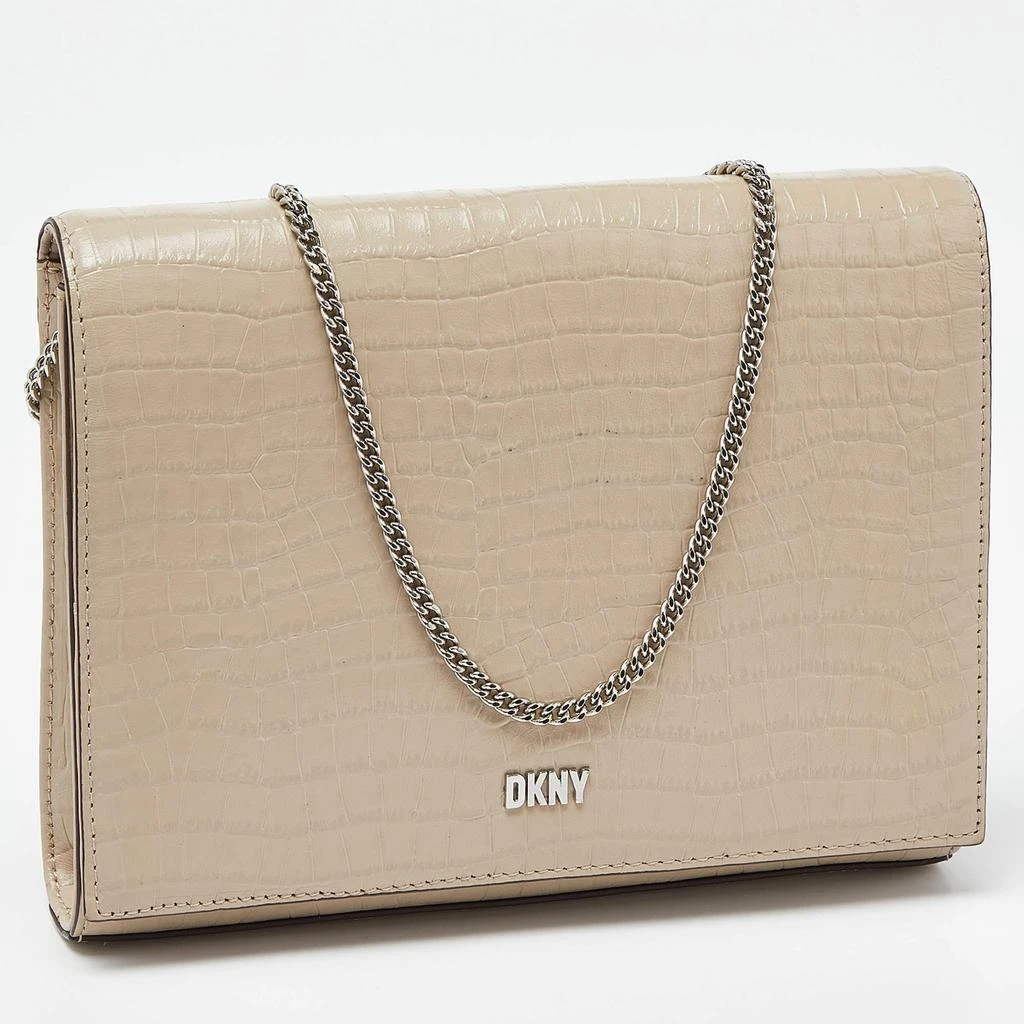 DKNY DKNY Beige Croc Embossed Leather Logo Flap Chain Shoulder Bag 3