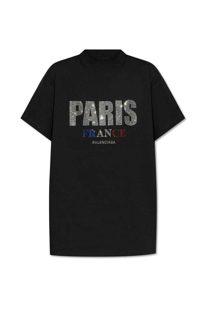 Balenciaga Balenciaga Logo Embellished Mockneck T-Shirt from Cettire