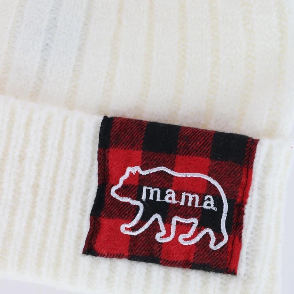 David & Young Women's Mama Bear Beanie Hat with Plaid Patch and Pom 3