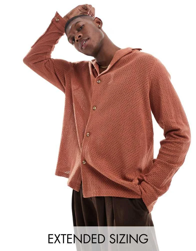 ASOS ASOS DESIGN relaxed deep revere collar shirt in brown 1